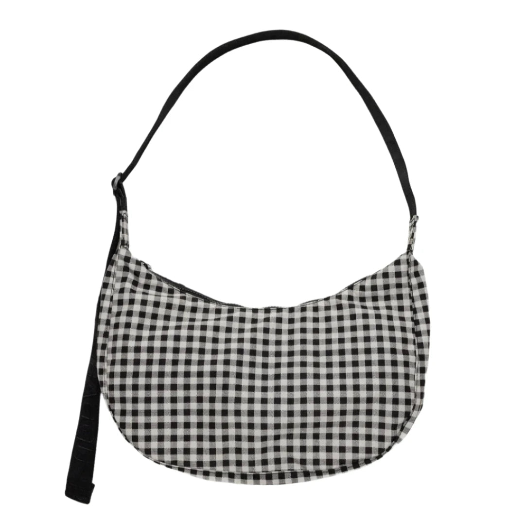 Medium Crescent Baggu in Black and White Gingham