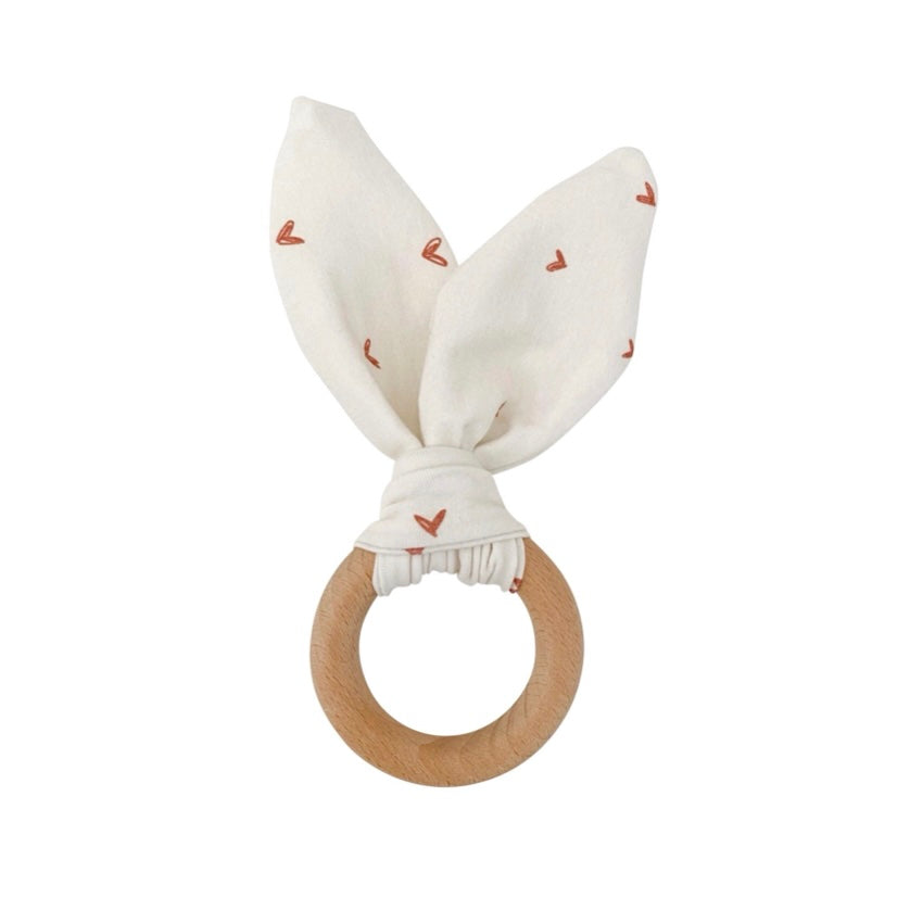Chewable Charm Bunny Teether in Rust Hearts
