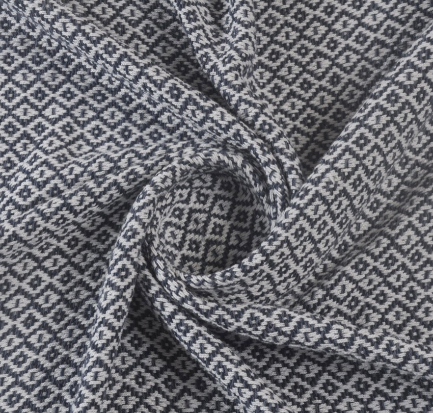 LR Home Diamond Fringe Throw Blanket in Blue and Ivory