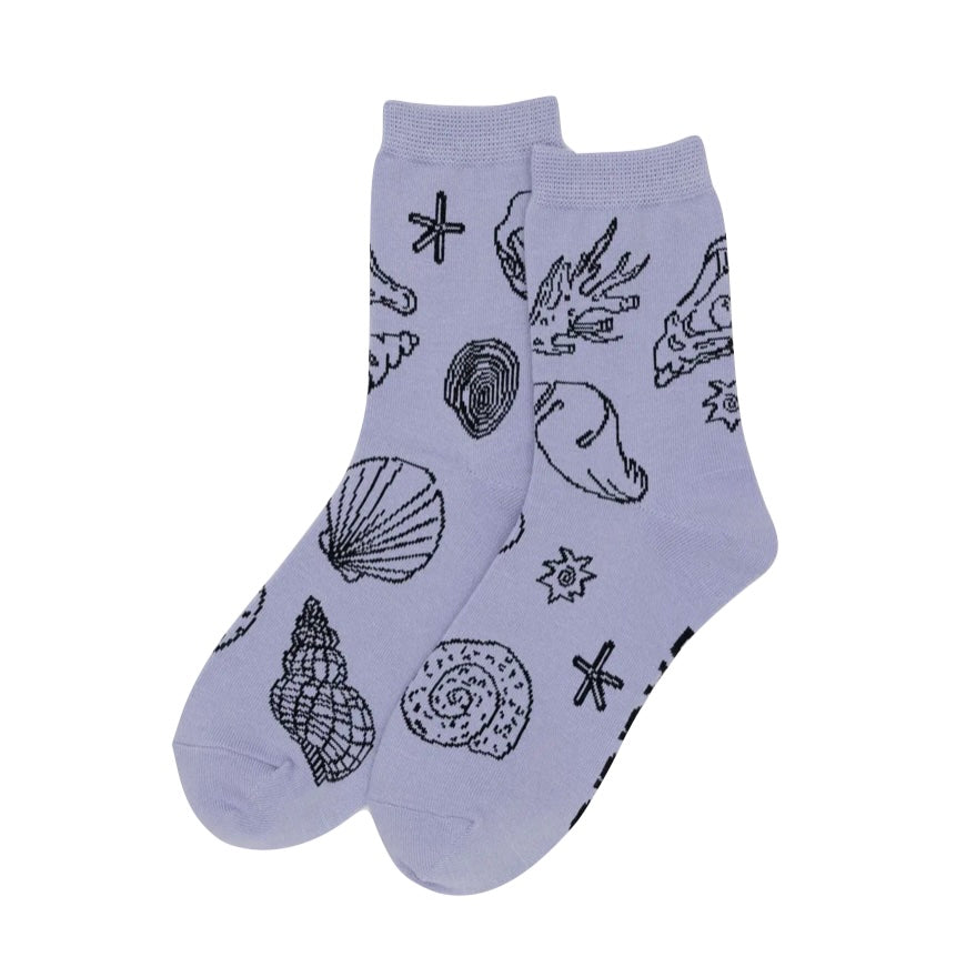 Crew Socks in Shells Light Blue Pattern