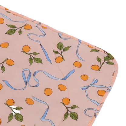 Puffy Picnic Blanket in Apricots and Ribbons, close up to show pattern