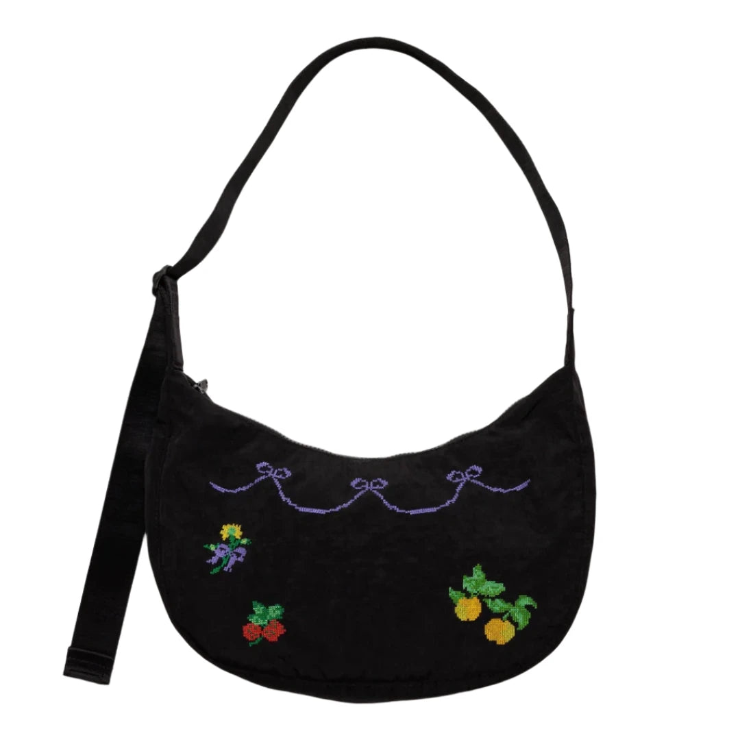 Medium Crescent Baggu in Black Cross Stitch