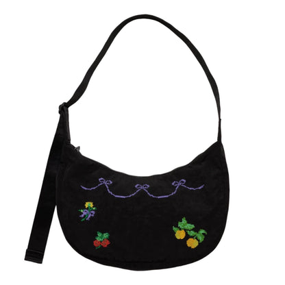 Medium Crescent Baggu in Black Cross Stitch