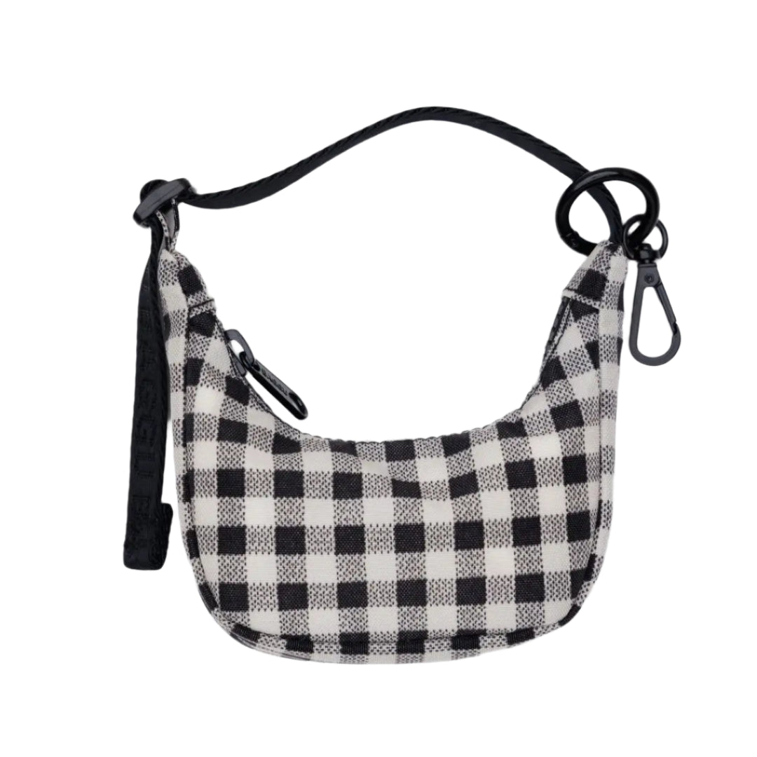 Crescent Bag Charm in Black and White Gingham