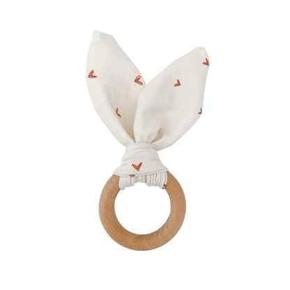 Chewable Charm Bunny Teether in Rust Hearts