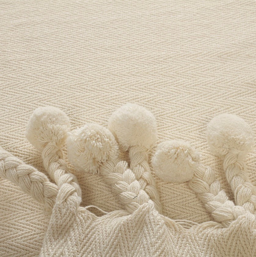 LR Home Embroidered Chevron Throw Blanket in Cream 