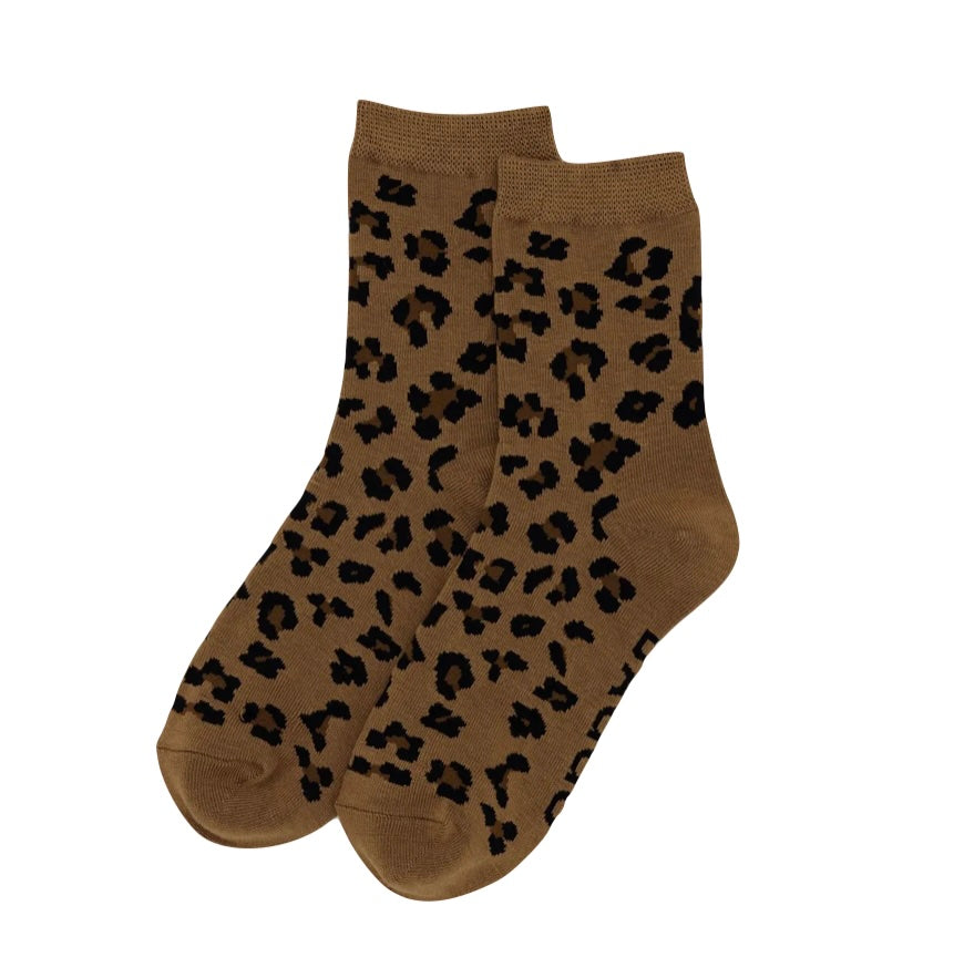 Crew Socks in Dark Leopard Pattern
