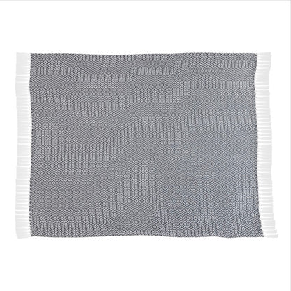 LR Home Diamond Fringe Throw Blanket in Blue and Ivory