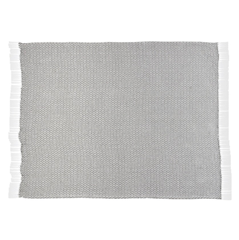 LR Home Diamond Fringe Throw Blanket in Gray and Ivory