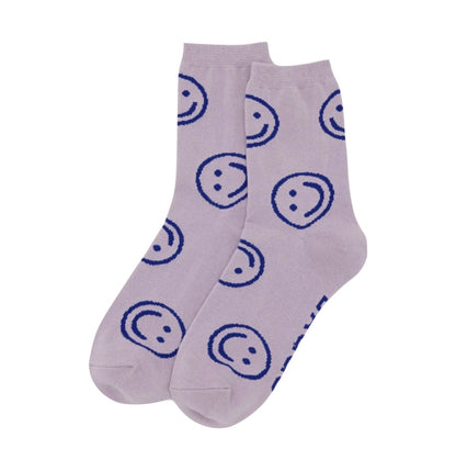 Crew Socks in Dusty Pink Happy Pattern