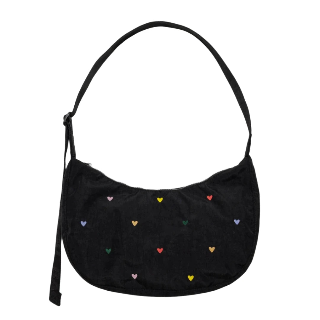 Medium Crescent Baggu in Embroidered Hearts