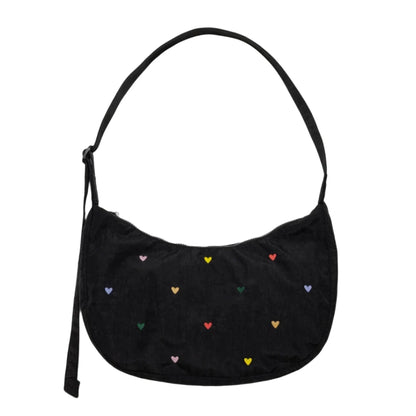 Medium Crescent Baggu in Embroidered Hearts