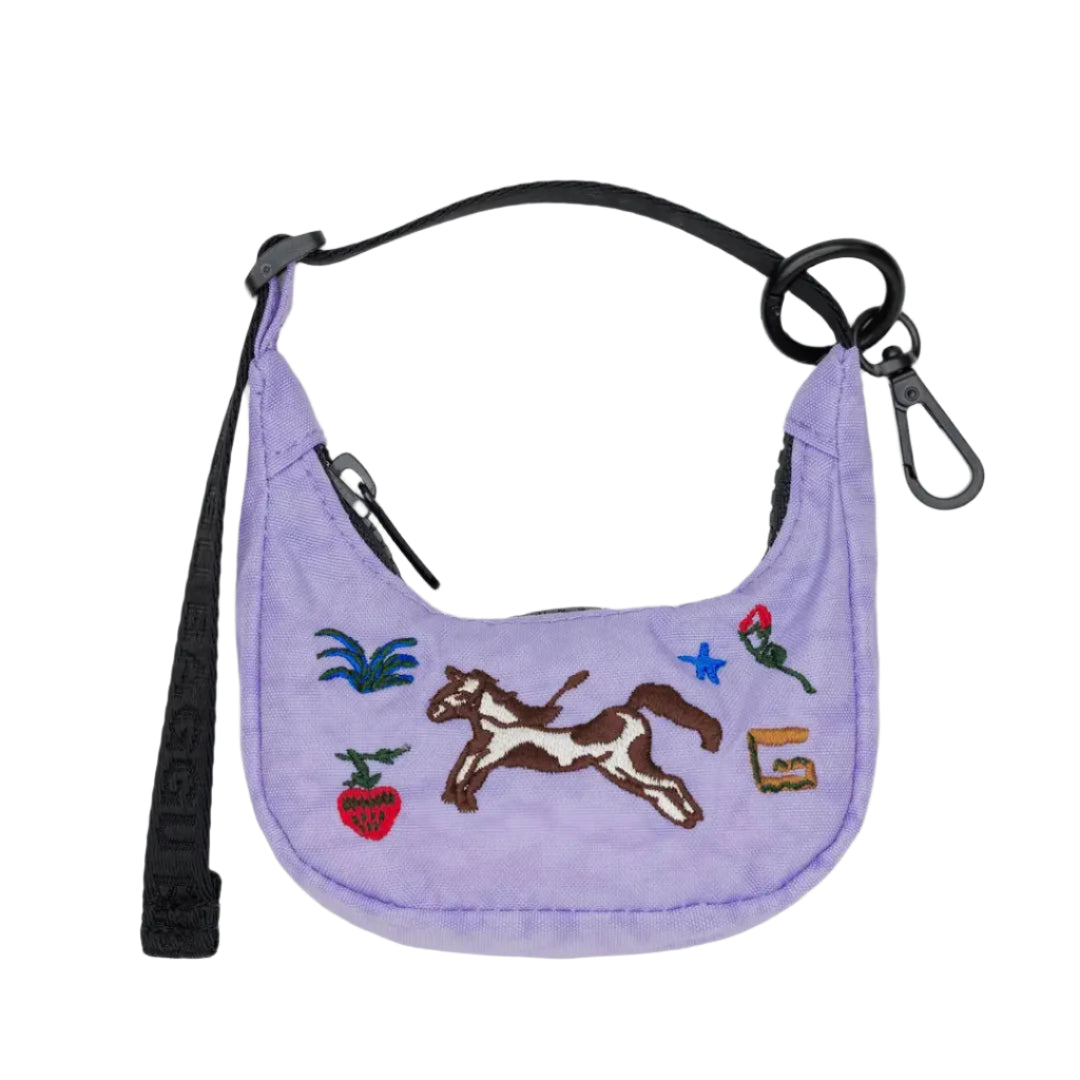Crescent Bag Charm in Embroidered Peony