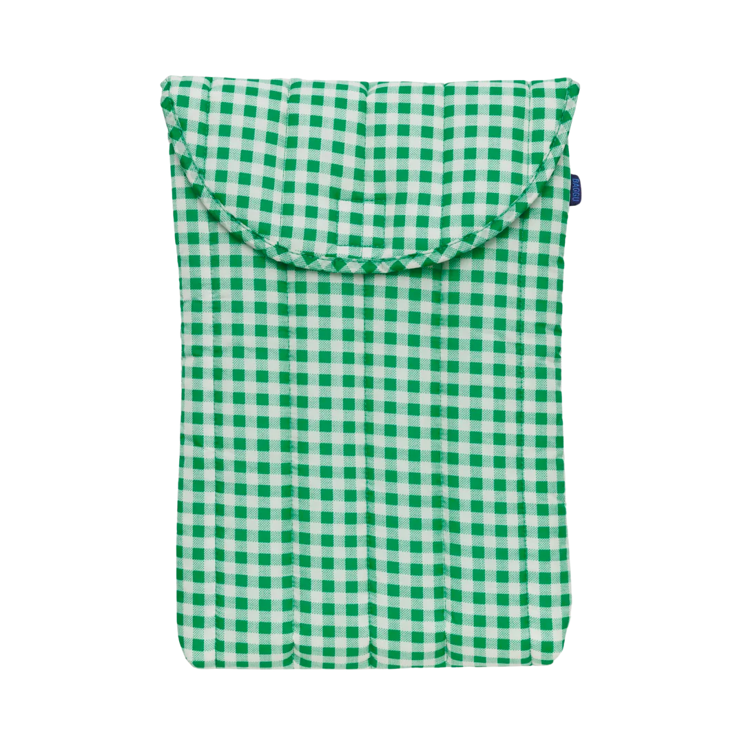 Puffy Laptop Case in Green Gingham