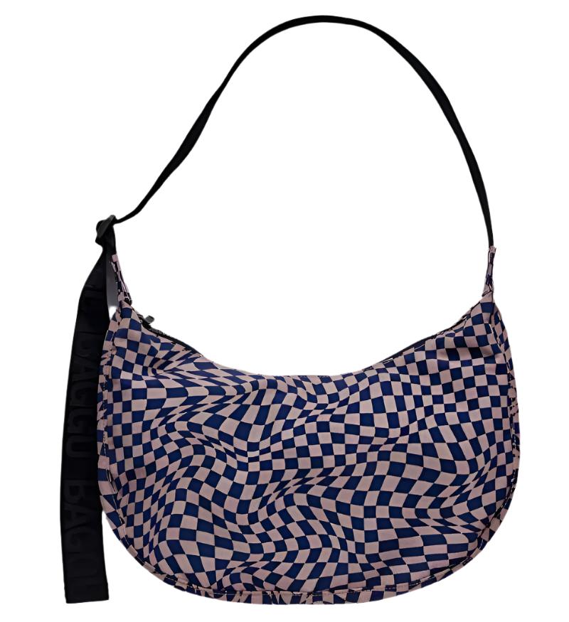 Medium Crescent Baggu in Indigo Trippy Checker