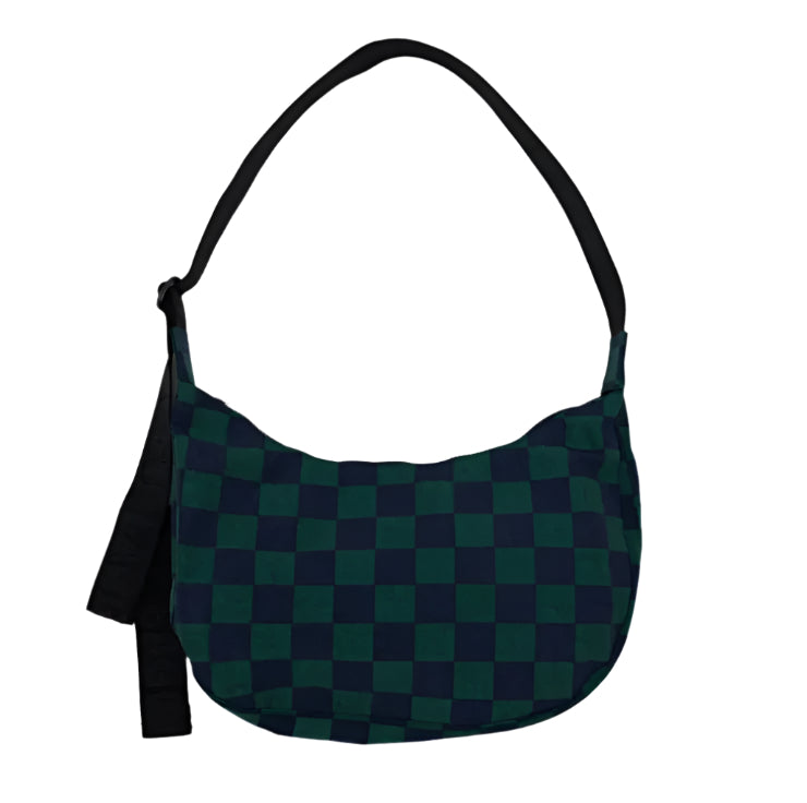Medium Crescent Bag in Nay Green Check