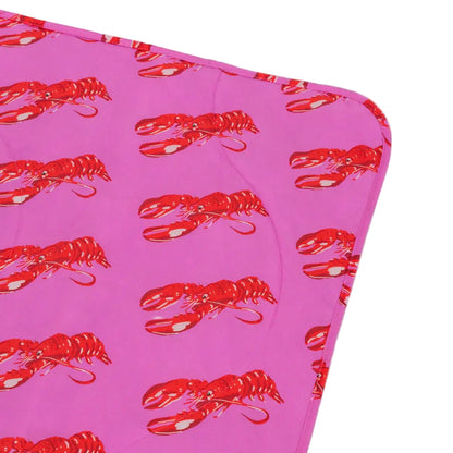 Puffy Picnic Blanket in Pink Lobster, close up to show pattern