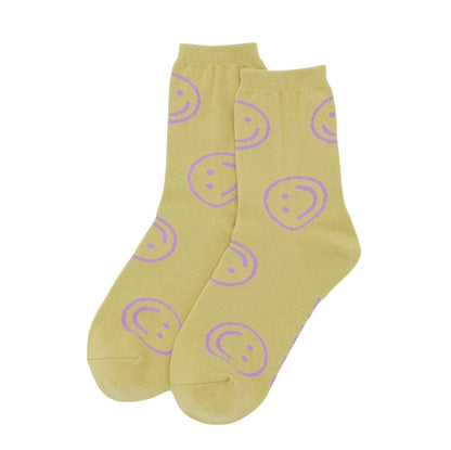 Crew Socks in Straw Happy Pattern